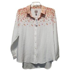 Chico's Splash Dot Crinkle High-Low Hem Button-Up Shirt Size 3 (XL) NWT